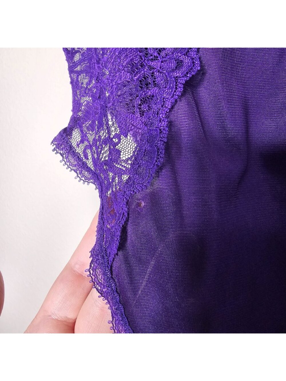 Kayser Vintage Size 34 Purple Nylon Bodysuit Sexy Lingerie  High Cut Sheer Lace - Picture 5 of 8